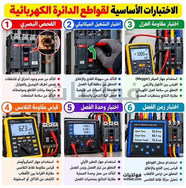 الاختبارات الأساسية لقواطع الدائرة الكهربائية