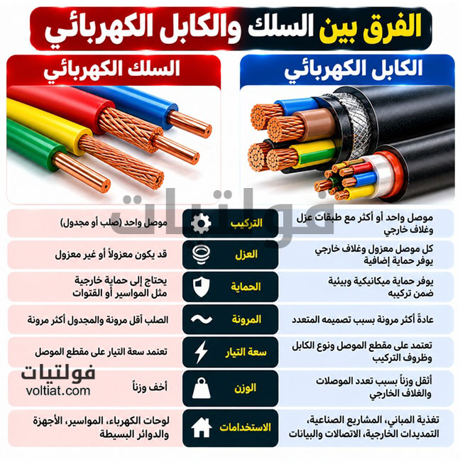 الفرق بين السلك والكابل الكهربائي