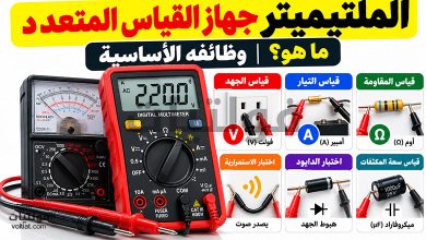الملتيميتر جهاز القياس المتعدد ووظائفه الأساسية في قياس الجهد والتيار والمقاومة، واختبار الاستمرارية والدايود وقياس سعة المكثفات في الدوائر الكهربائية والإلكترونية.