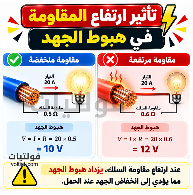 تاثير المقاومة في هبوط الجهد