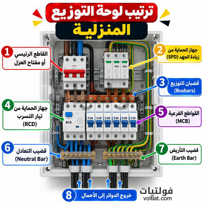 ترتيب لوحة التوزيع المنزلية