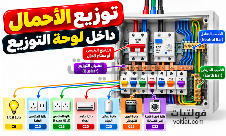 توزيع الأحمال داخل لوحة التوزيع
