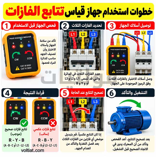 خطوات استخدام جهاز قياس تتابع الفازات