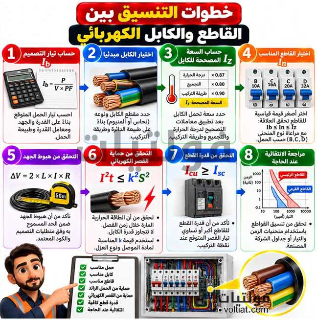 خطوات التنسيق بين القاطع والكابل الكهربائي