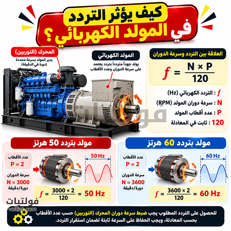 كيف يؤثر التردد في المولد الكهربائي