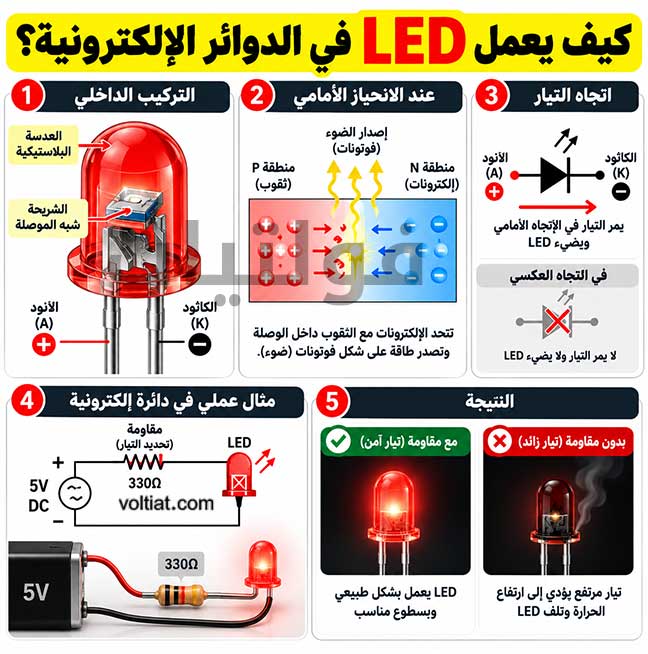كيف يعمل LED في الدوائر الإلكترونية؟