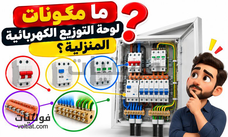 ما مكونات لوحة التوزيع الكهربائية المنزلية؟
