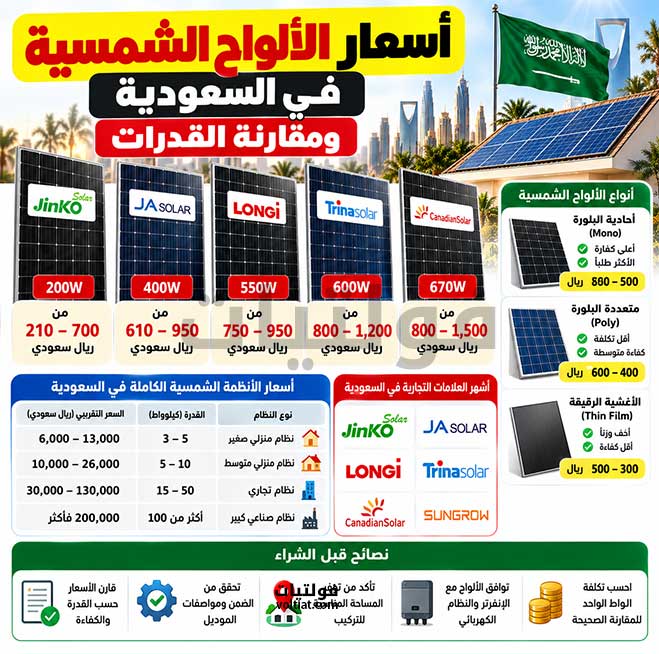 مقارنة قدرات الألواح الشمسية