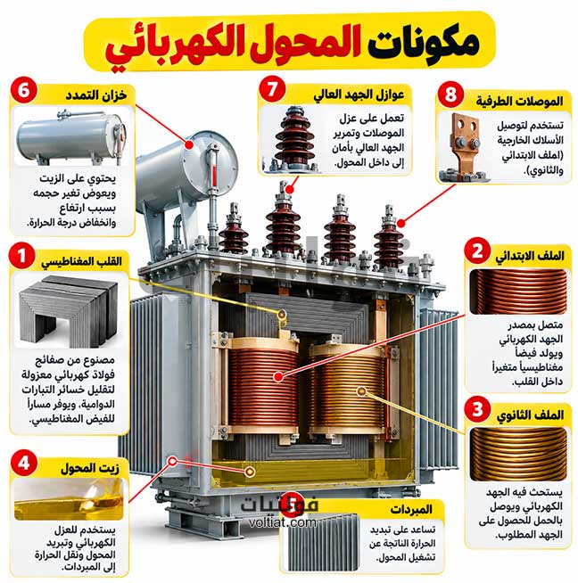 مكونات المحول الكهربائي