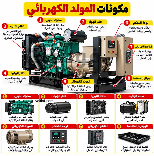 مكونات المولد الكهربائي