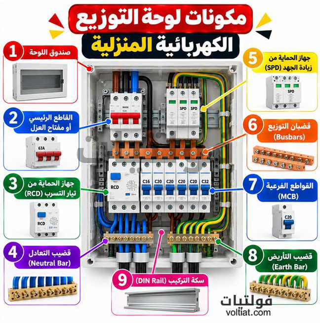 مكونات لوحة التوزيع الكهربائية