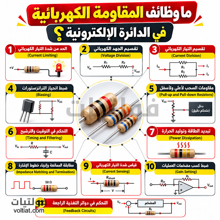 وظائف المقاومة الكهربائية في الدوائر الإلكترونية